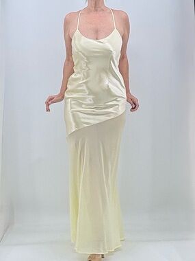 Runway The Label NEW Samani Revolve Satin Sheer Lemon Illusion Dress Gown NWT